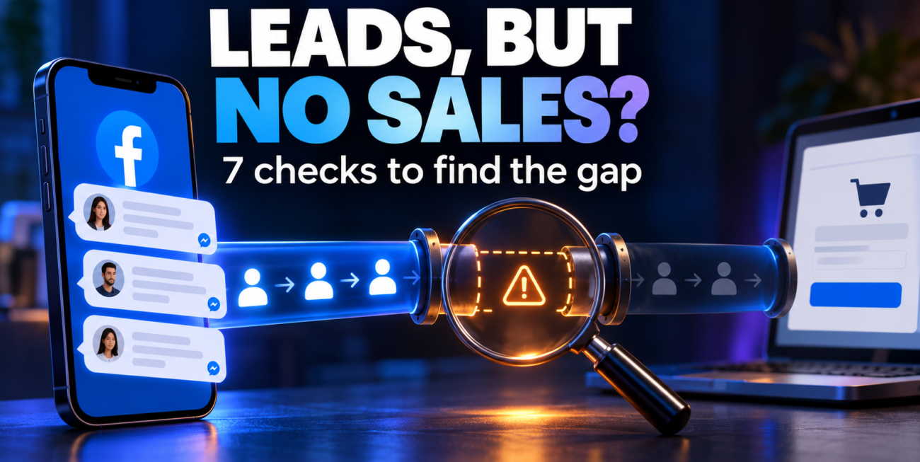 Illustration of Facebook ad enquiries encountering a gap before becoming sales.