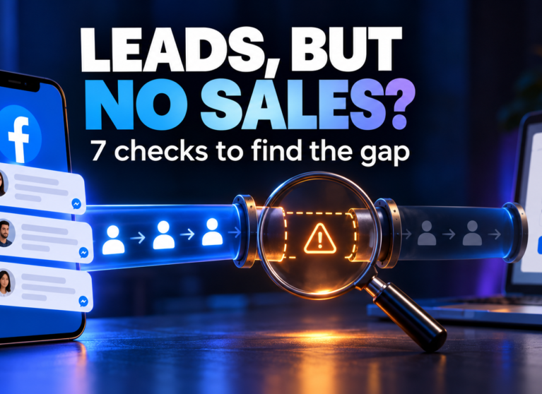 Illustration of Facebook ad enquiries encountering a gap before becoming sales.