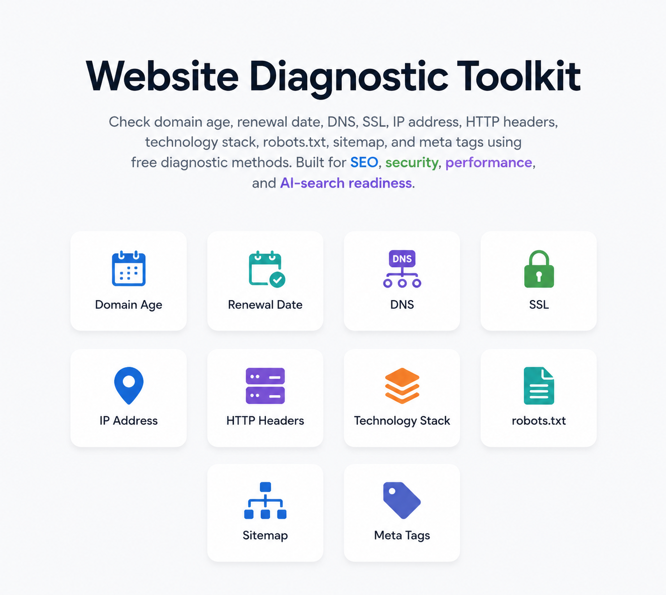 Website diagnostic tool interface preview