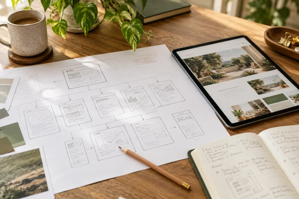 Website sitemap and layout planning workspace