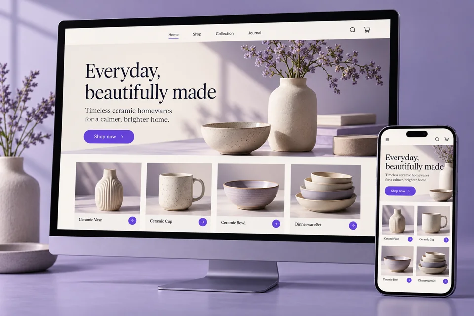 Ceramic homewares online store displayed on desktop and mobile